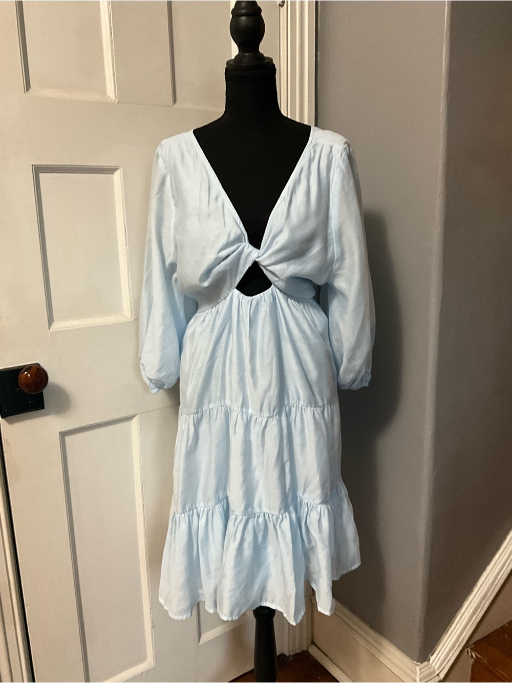 ASOS Maternity Light Blue Long Sleeve Tiered Midi Dress - size 16